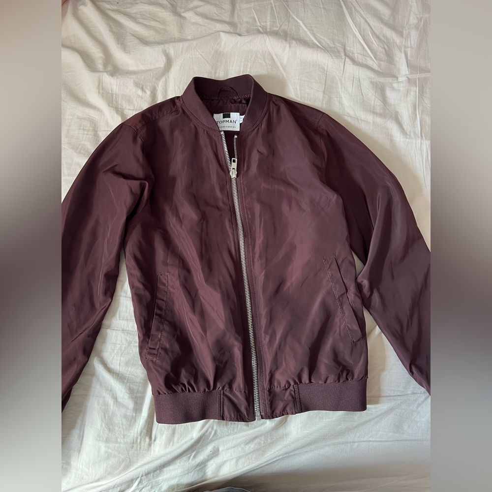 Topman Brown Bomber Jacket Ribbed Collar